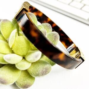 Michael Kors Faux Tortoise Shell Clamper Hinged Bangle Bracelet